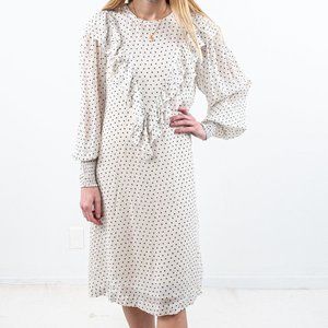 Ganni S Polka Dots Dress Prairie Ruffle Print White Black